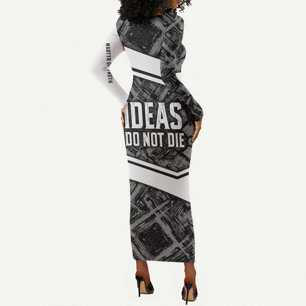 Steve Biko Long Sleeve Bodycon Dress with Monochrome Portrait, Ideas Do Not Die Quote - Wonder Print Shop