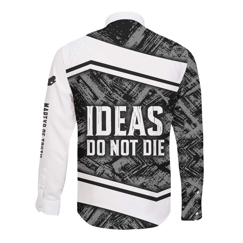 Steve Biko Long Sleeve Button Shirt with Monochrome Portrait, Ideas Do Not Die Quote - Wonder Print Shop