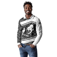 Steve Biko Long Sleeve Polo Shirt with Monochrome Portrait, Ideas Do Not Die Quote - Wonder Print Shop