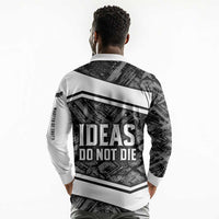 Steve Biko Long Sleeve Polo Shirt with Monochrome Portrait, Ideas Do Not Die Quote - Wonder Print Shop