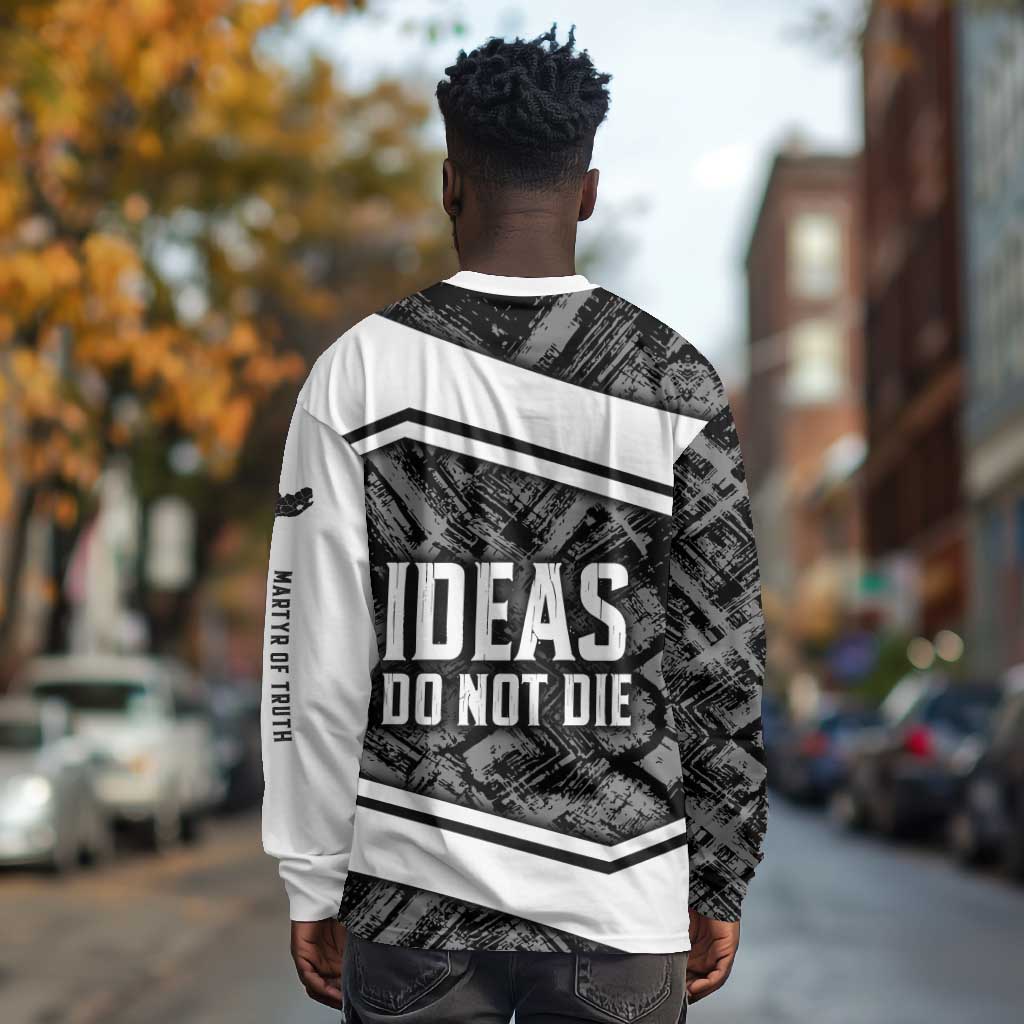Steve Biko Long Sleeve Shirt with Monochrome Portrait, Ideas Do Not Die Quote - Wonder Print Shop