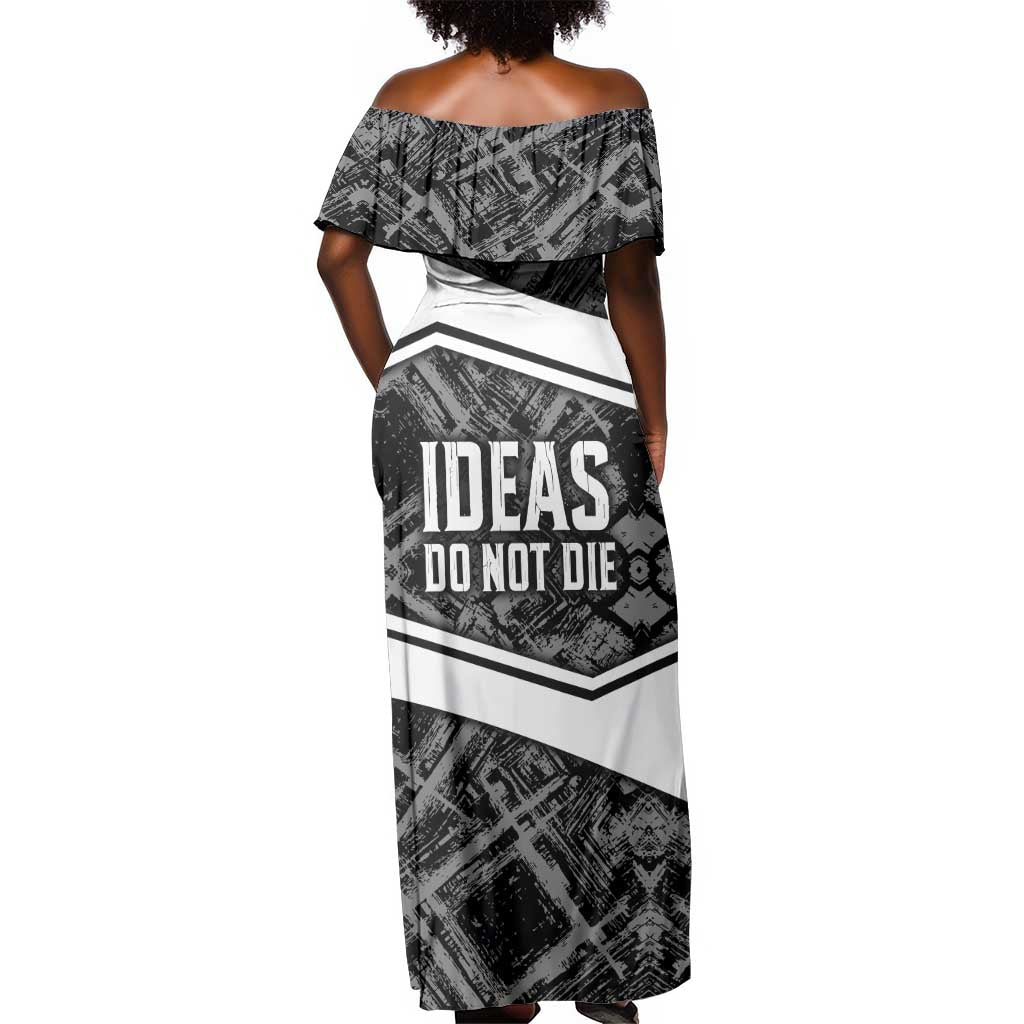 Steve Biko Off Shoulder Maxi Dress with Monochrome Portrait, Ideas Do Not Die Quote - Wonder Print Shop