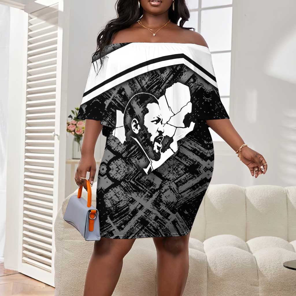 Steve Biko Off Shoulder Short Dress with Monochrome Portrait, Ideas Do Not Die Quote - Wonder Print Shop