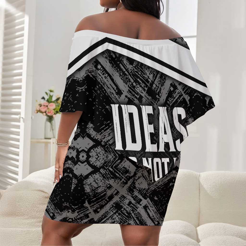 Steve Biko Off Shoulder Short Dress with Monochrome Portrait, Ideas Do Not Die Quote - Wonder Print Shop