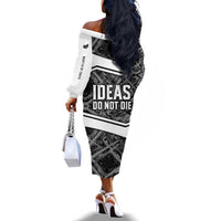 Steve Biko Off The Shoulder Long Sleeve Dress with Monochrome Portrait, Ideas Do Not Die Quote - Wonder Print Shop