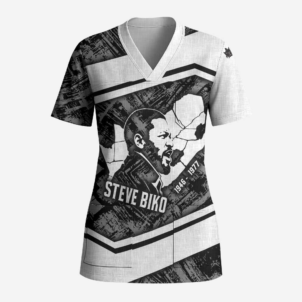 Steve Biko Scrub Top with Monochrome Portrait, Ideas Do Not Die Quote - Wonder Print Shop