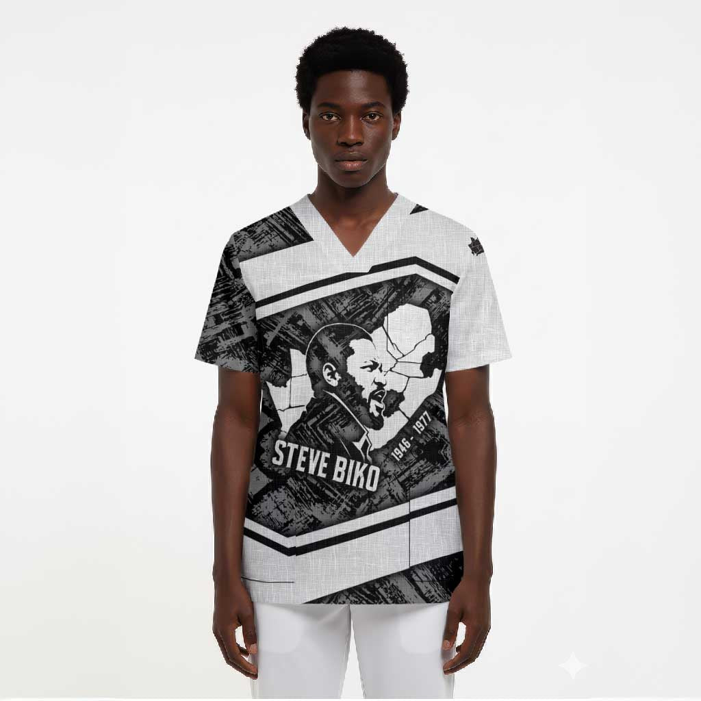 Steve Biko Scrub Top with Monochrome Portrait, Ideas Do Not Die Quote - Wonder Print Shop