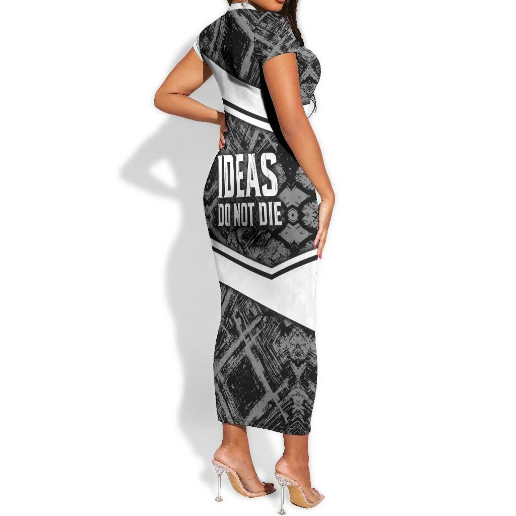 Steve Biko Short Sleeve Bodycon Dress with Monochrome Portrait, Ideas Do Not Die Quote - Wonder Print Shop