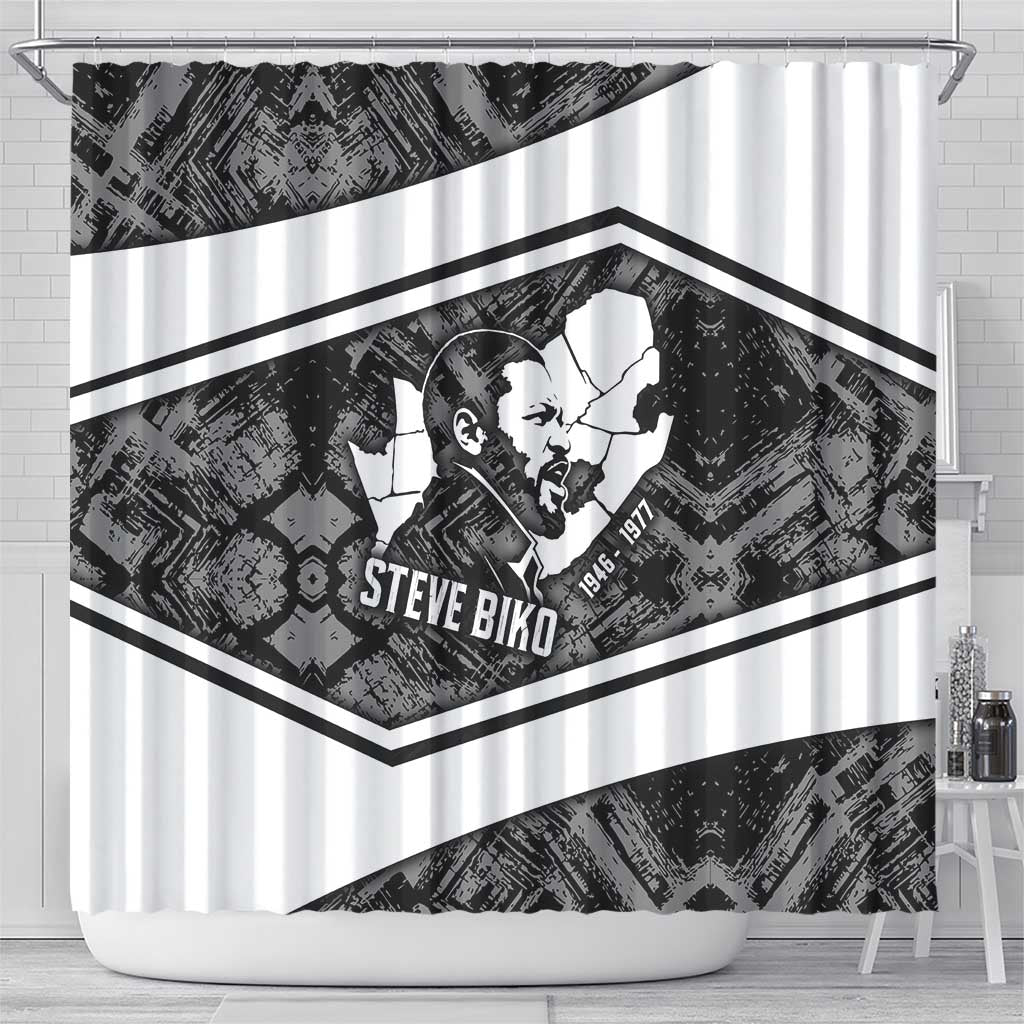Steve Biko Shower Curtain with Monochrome Portrait, Ideas Do Not Die Quote - Wonder Print Shop
