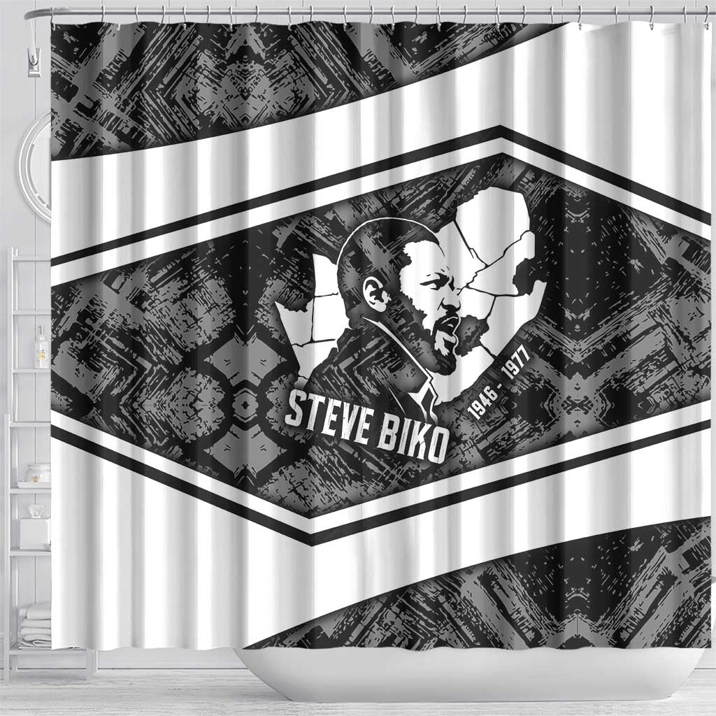 Steve Biko Shower Curtain with Monochrome Portrait, Ideas Do Not Die Quote - Wonder Print Shop