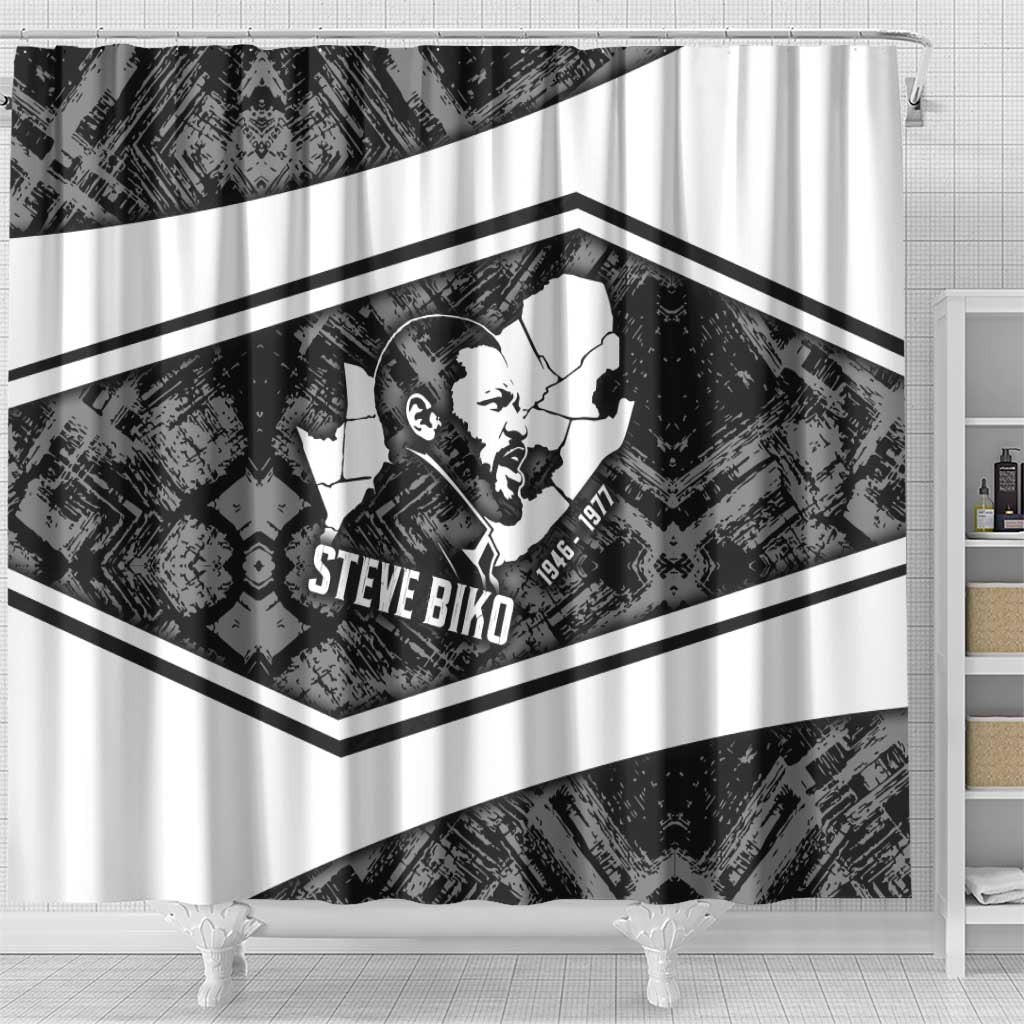 Steve Biko Shower Curtain with Monochrome Portrait, Ideas Do Not Die Quote - Wonder Print Shop