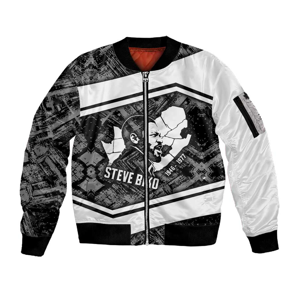Steve Biko Sleeve Zip Bomber Jacket with Monochrome Portrait, Ideas Do Not Die Quote - Wonder Print Shop