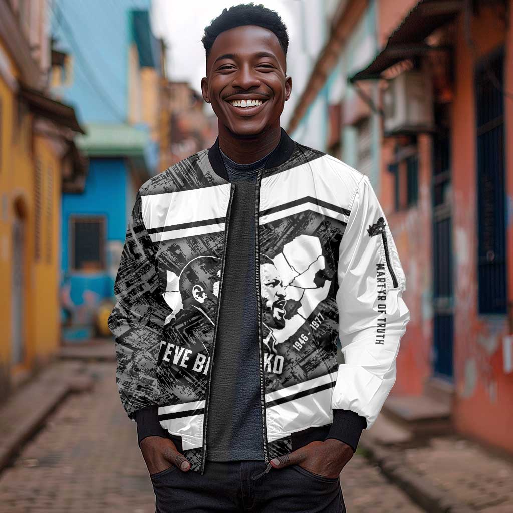 Steve Biko Sleeve Zip Bomber Jacket with Monochrome Portrait, Ideas Do Not Die Quote - Wonder Print Shop