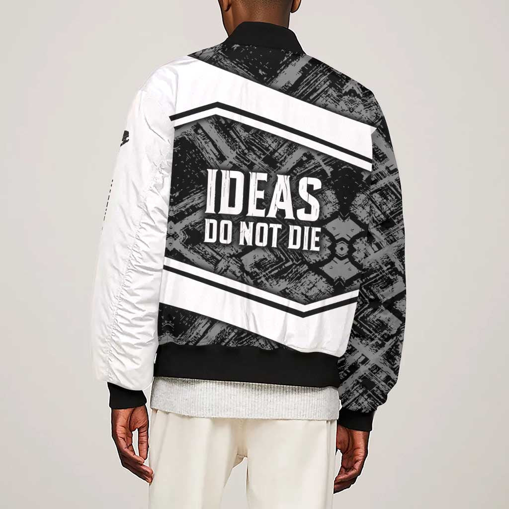 Steve Biko Sleeve Zip Bomber Jacket with Monochrome Portrait, Ideas Do Not Die Quote - Wonder Print Shop