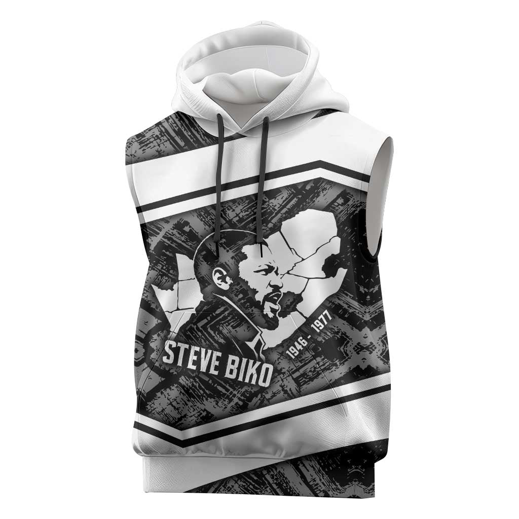 Steve Biko Sleeveless Hoodie with Monochrome Portrait, Ideas Do Not Die Quote - Wonder Print Shop