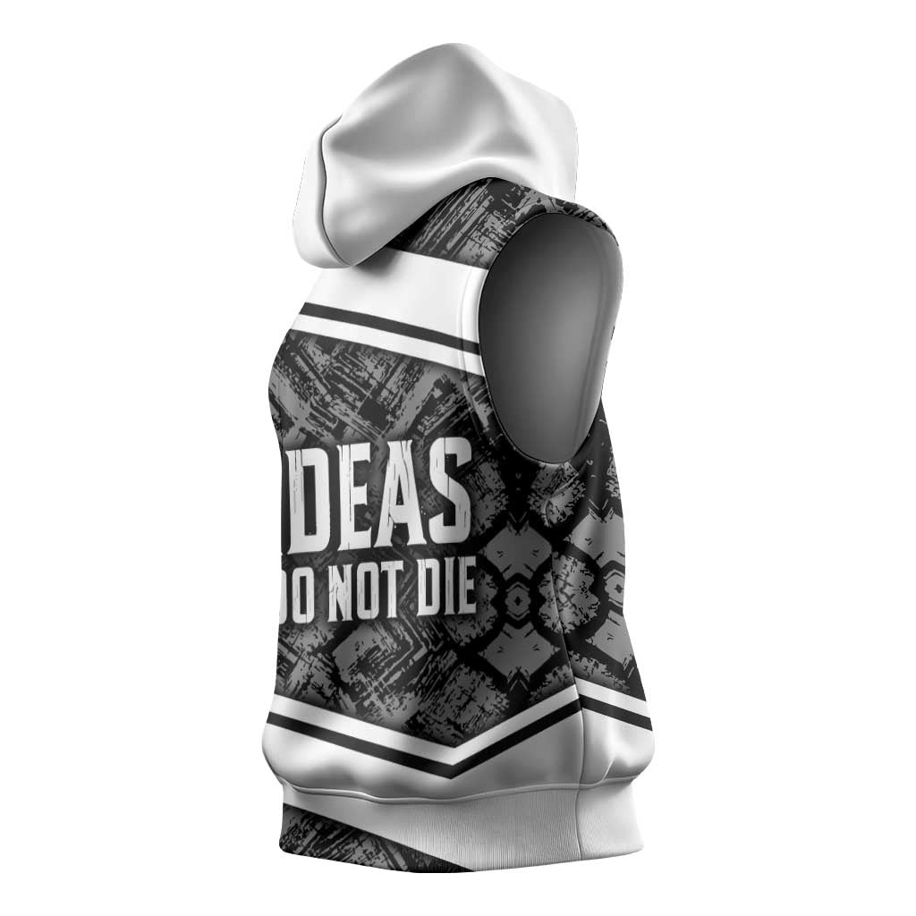 Steve Biko Sleeveless Hoodie with Monochrome Portrait, Ideas Do Not Die Quote - Wonder Print Shop