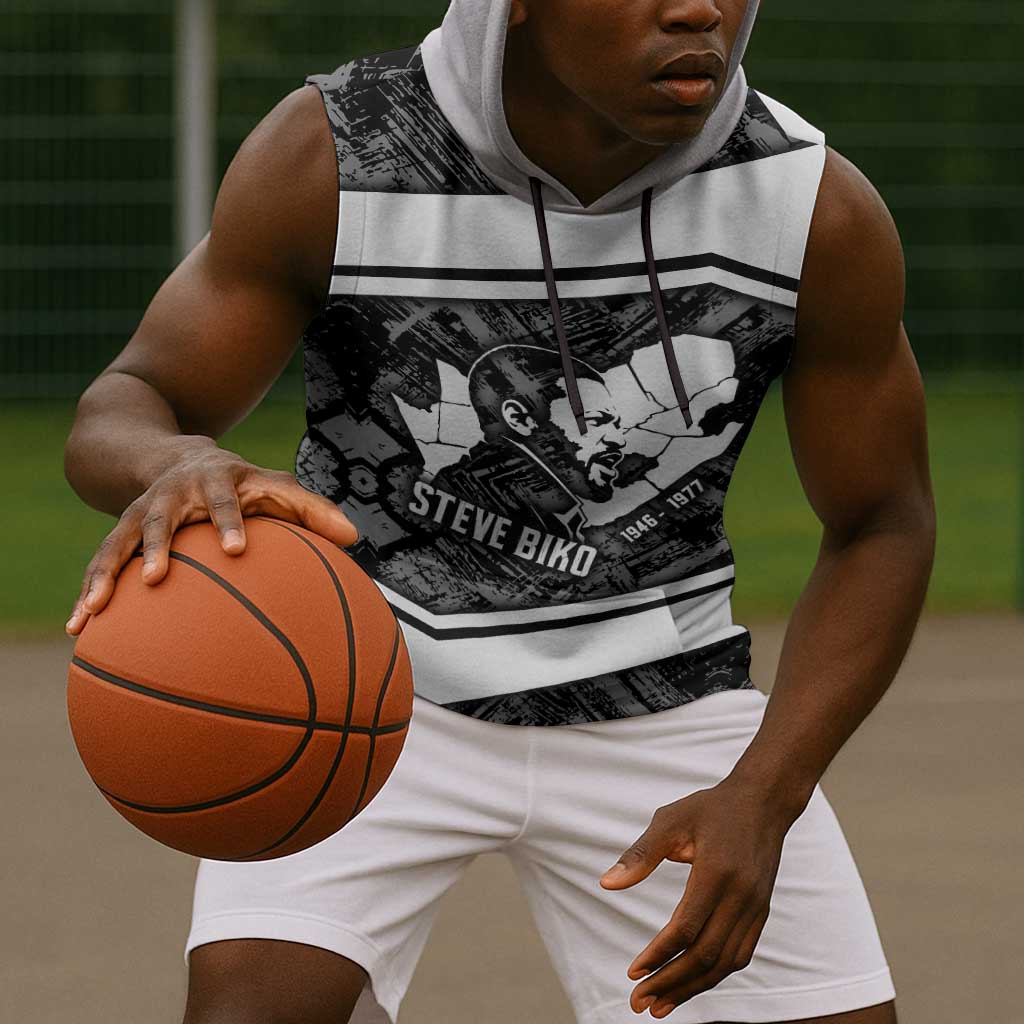 Steve Biko Sleeveless Hoodie with Monochrome Portrait, Ideas Do Not Die Quote - Wonder Print Shop
