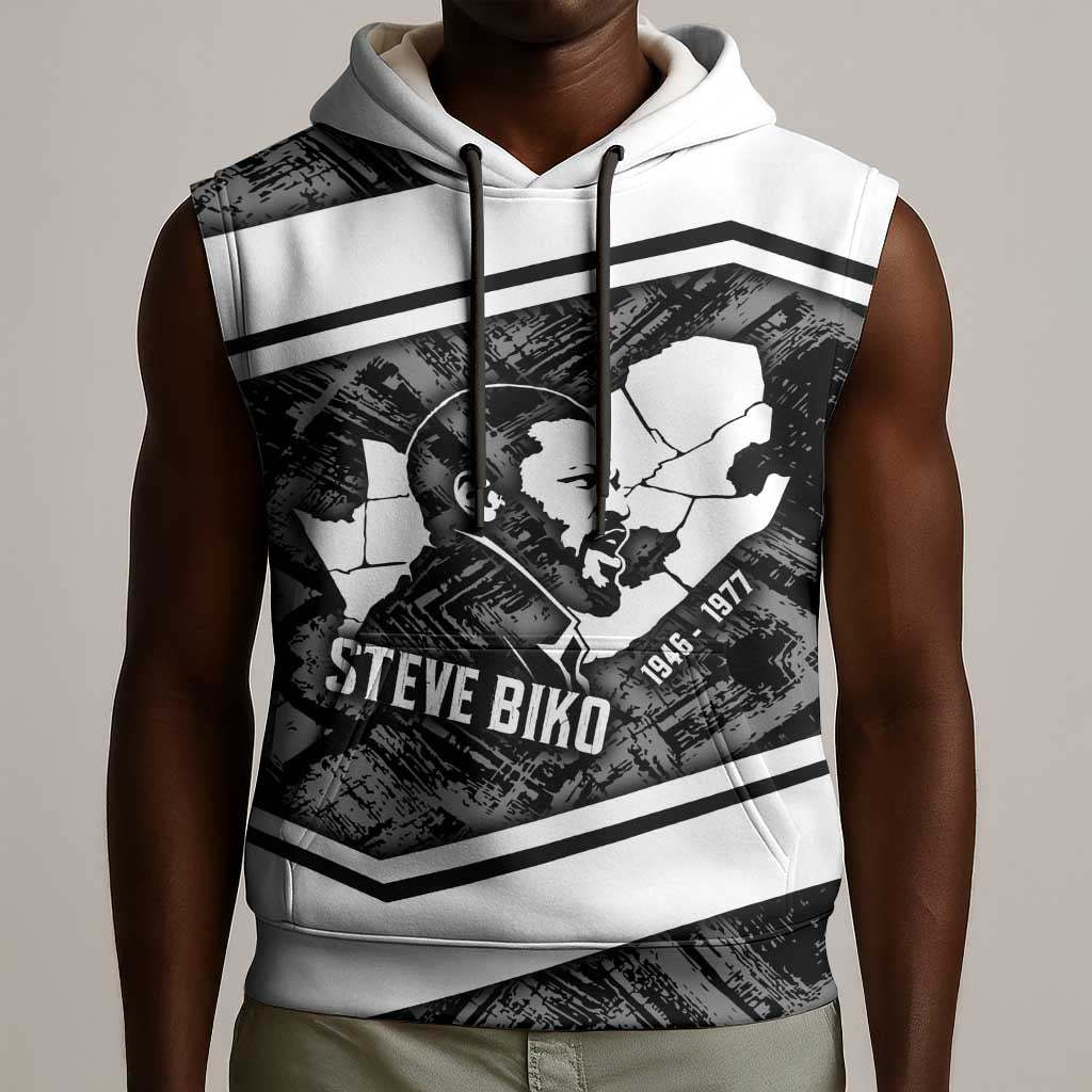 Steve Biko Sleeveless Hoodie with Monochrome Portrait, Ideas Do Not Die Quote - Wonder Print Shop