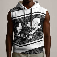 Steve Biko Sleeveless Hoodie with Monochrome Portrait, Ideas Do Not Die Quote - Wonder Print Shop