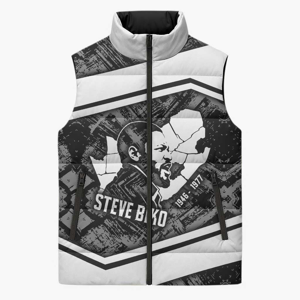 Steve Biko Sleeveless Puffer Jacket with Monochrome Portrait, Ideas Do Not Die Quote - Wonder Print Shop