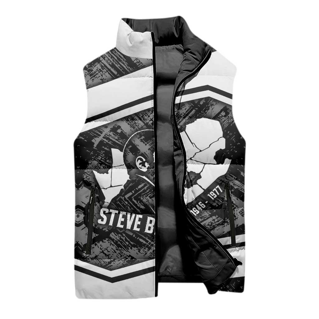 Steve Biko Sleeveless Puffer Jacket with Monochrome Portrait, Ideas Do Not Die Quote - Wonder Print Shop