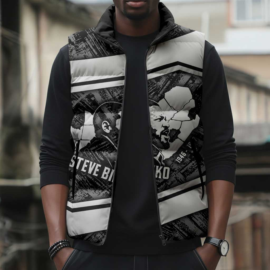 Steve Biko Sleeveless Puffer Jacket with Monochrome Portrait, Ideas Do Not Die Quote - Wonder Print Shop