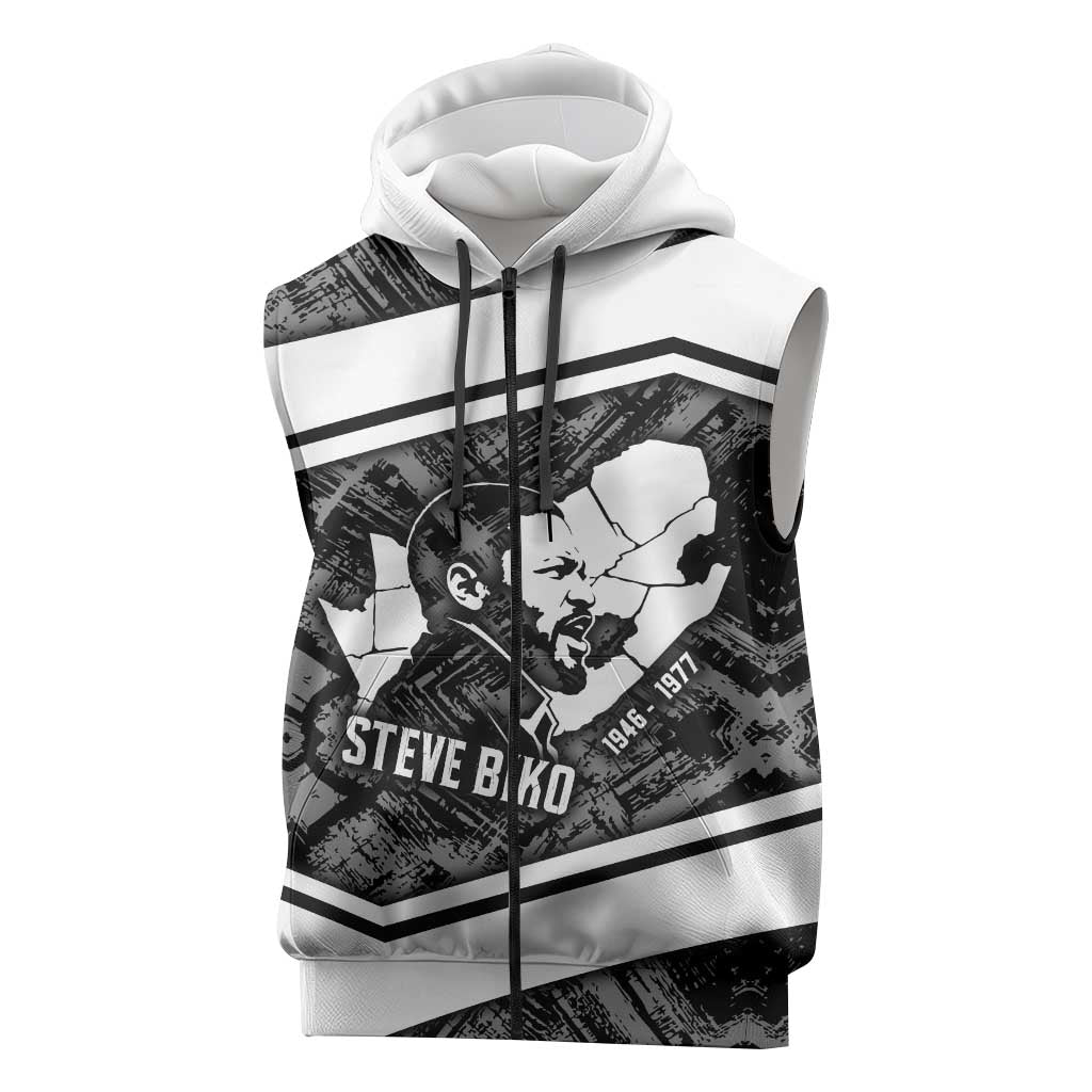 Steve Biko Sleeveless Zip Hoodie with Monochrome Portrait, Ideas Do Not Die Quote - Wonder Print Shop