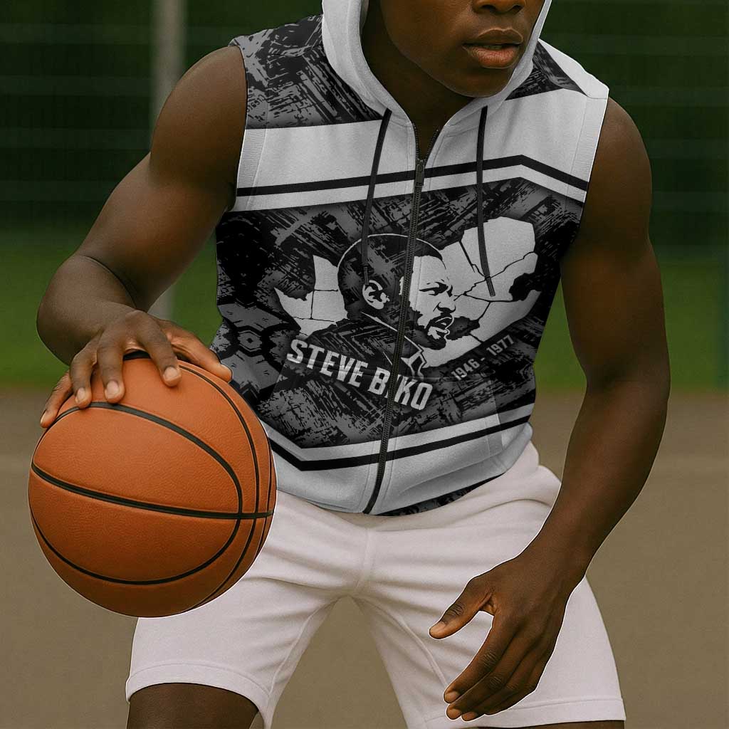 Steve Biko Sleeveless Zip Hoodie with Monochrome Portrait, Ideas Do Not Die Quote - Wonder Print Shop