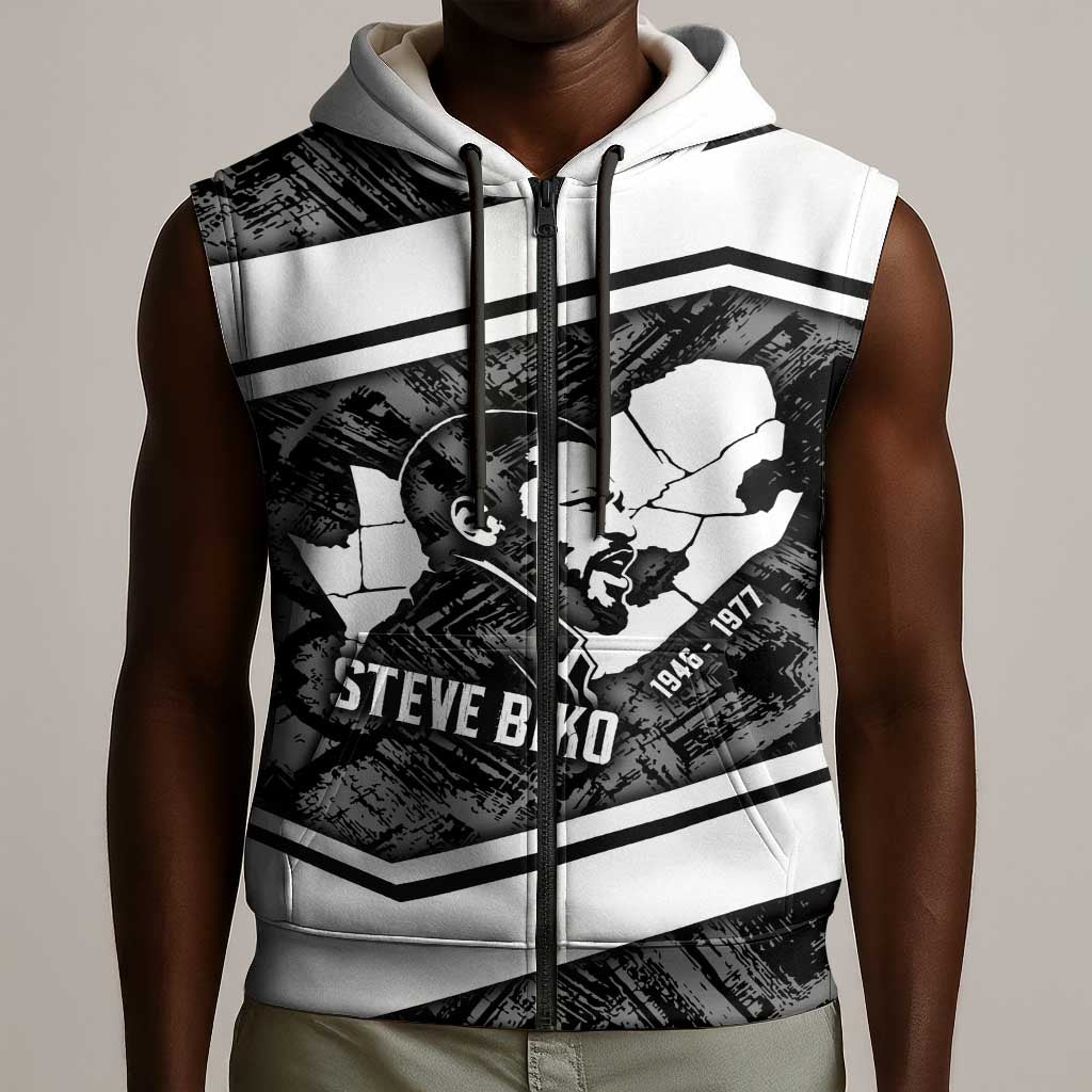 Steve Biko Sleeveless Zip Hoodie with Monochrome Portrait, Ideas Do Not Die Quote - Wonder Print Shop