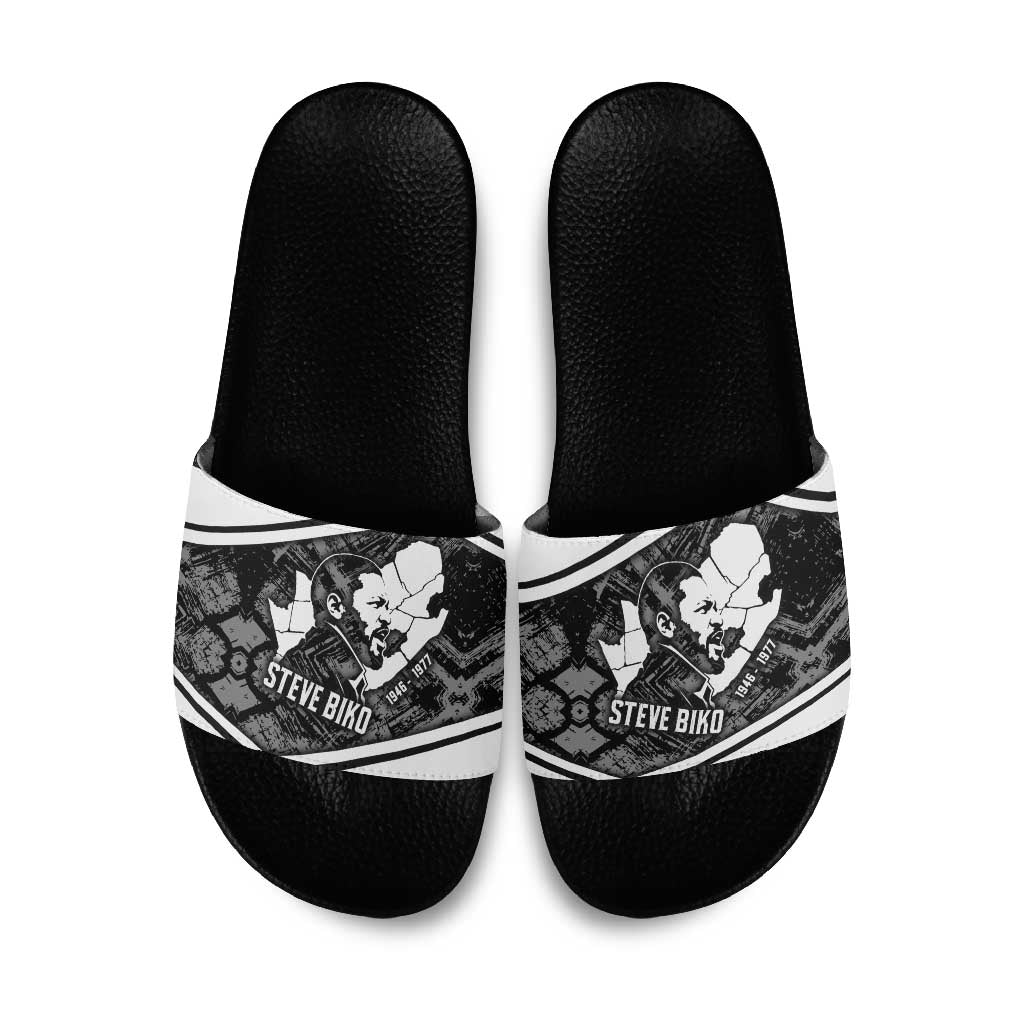 Steve Biko Slide Sandals with Monochrome Portrait, Ideas Do Not Die Quote - Wonder Print Shop