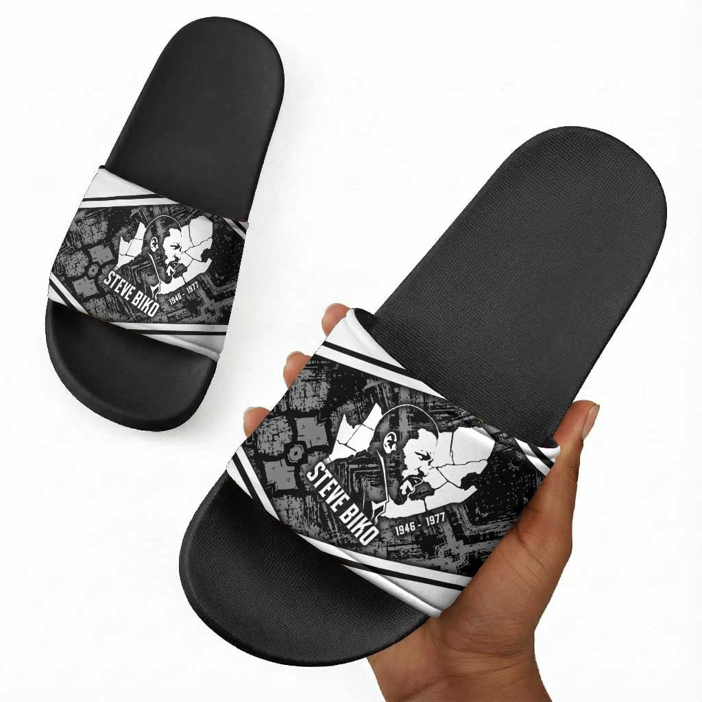 Steve Biko Slide Sandals with Monochrome Portrait, Ideas Do Not Die Quote - Wonder Print Shop