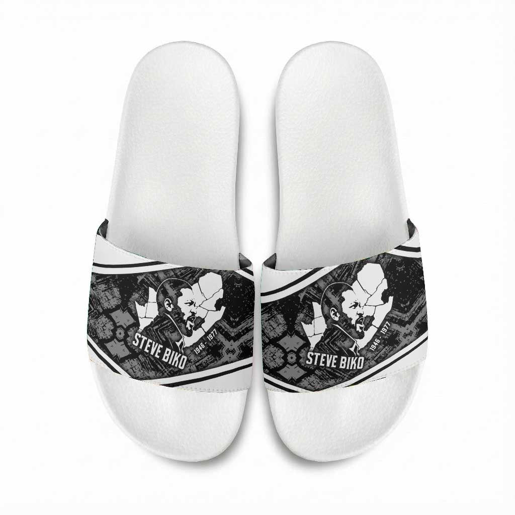 Steve Biko Slide Sandals with Monochrome Portrait, Ideas Do Not Die Quote - Wonder Print Shop