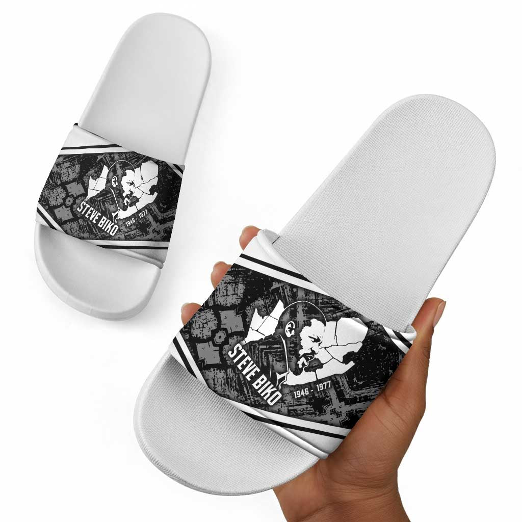 Steve Biko Slide Sandals with Monochrome Portrait, Ideas Do Not Die Quote - Wonder Print Shop