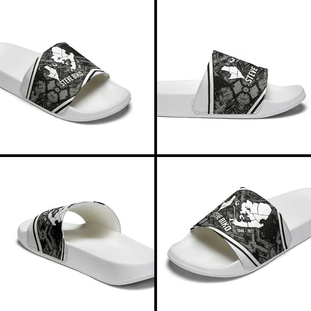 Steve Biko Slide Sandals with Monochrome Portrait, Ideas Do Not Die Quote - Wonder Print Shop