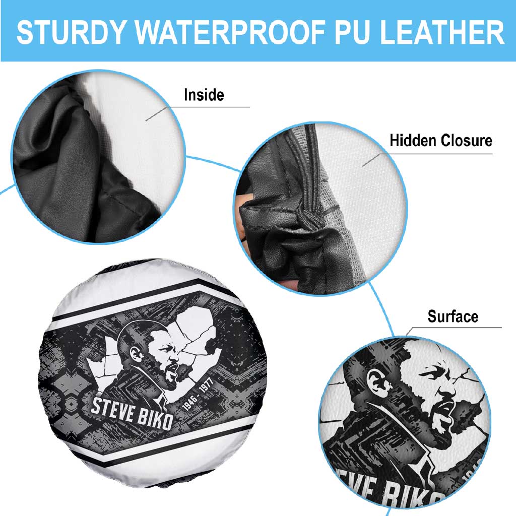Steve Biko Spare Tire Cover with Monochrome Portrait, Ideas Do Not Die Quote - Wonder Print Shop