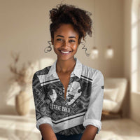 Steve Biko Women Casual Shirt with Monochrome Portrait, Ideas Do Not Die Quote - Wonder Print Shop