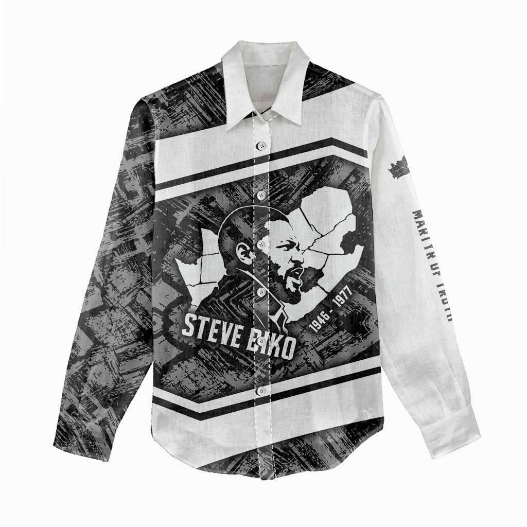 Steve Biko Women Casual Shirt with Monochrome Portrait, Ideas Do Not Die Quote - Wonder Print Shop