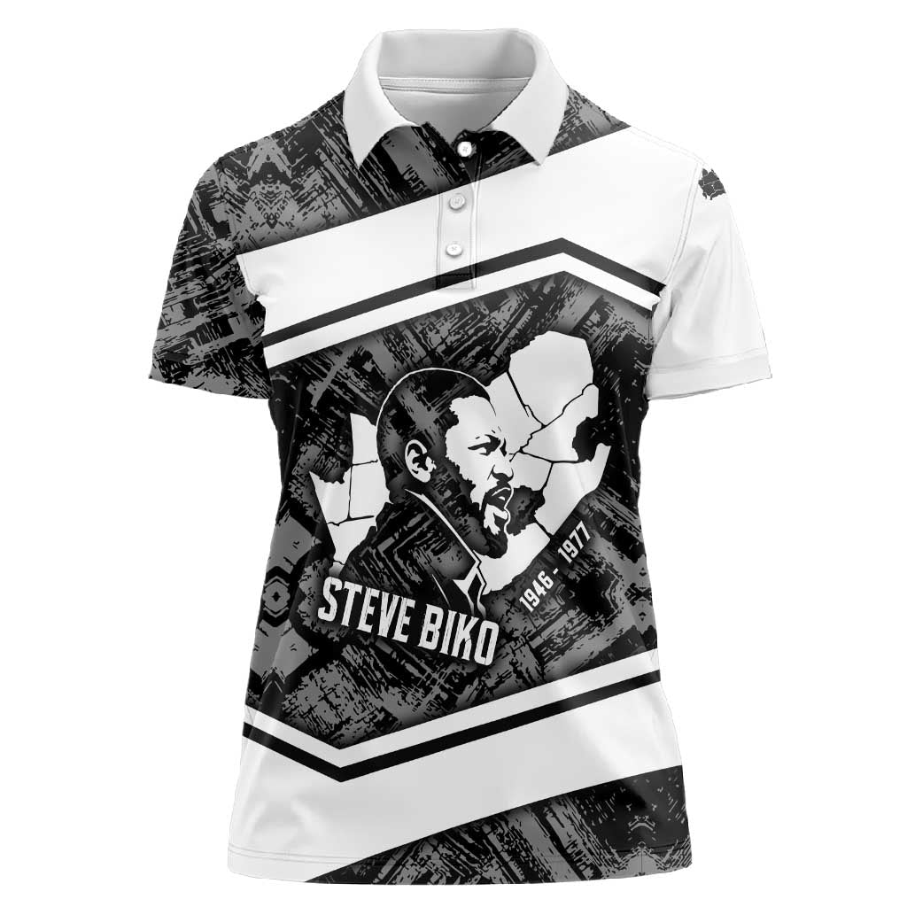 Steve Biko Women Polo Shirt with Monochrome Portrait, Ideas Do Not Die Quote - Wonder Print Shop