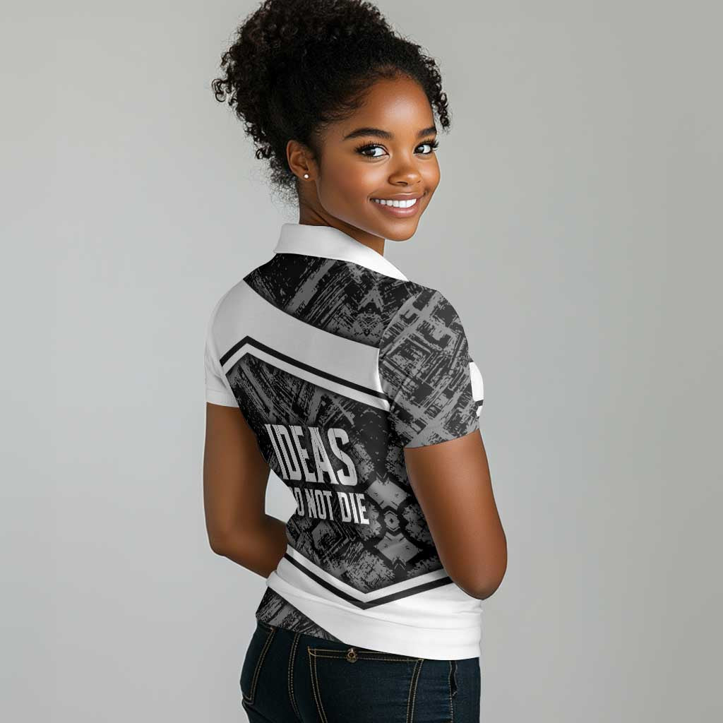 Steve Biko Women Polo Shirt with Monochrome Portrait, Ideas Do Not Die Quote - Wonder Print Shop