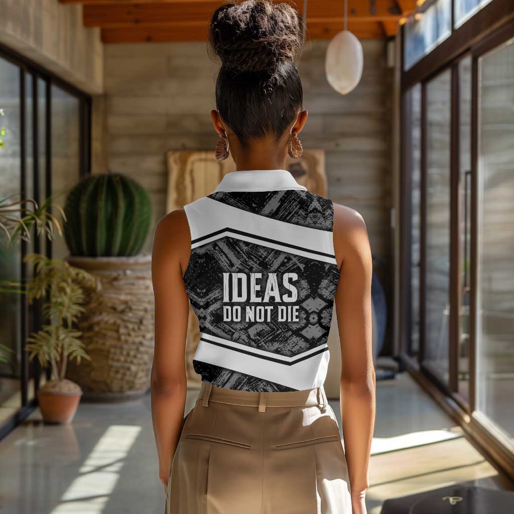 Steve Biko Women Sleeveless Polo Shirt with Monochrome Portrait, Ideas Do Not Die Quote - Wonder Print Shop