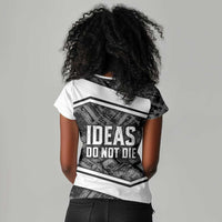Steve Biko Women V-Neck T-Shirt with Monochrome Portrait, Ideas Do Not Die Quote - Wonder Print Shop