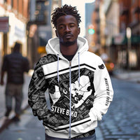 Steve Biko Zip Hoodie with Monochrome Portrait, Ideas Do Not Die Quote - Wonder Print Shop