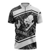 Steve Biko Zipper Polo Shirt with Monochrome Portrait, Ideas Do Not Die Quote - Wonder Print Shop