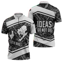 Steve Biko Zipper Polo Shirt with Monochrome Portrait, Ideas Do Not Die Quote - Wonder Print Shop