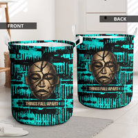 Chinua Achebe Laundry Basket with Tribal Mask Design, Things Fall Apart Quote and Teal Abstract - Wonder Print Shop