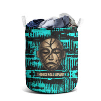 Chinua Achebe Laundry Basket with Tribal Mask Design, Things Fall Apart Quote and Teal Abstract - Wonder Print Shop