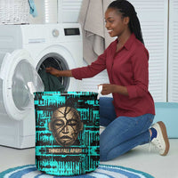 Chinua Achebe Laundry Basket with Tribal Mask Design, Things Fall Apart Quote and Teal Abstract - Wonder Print Shop