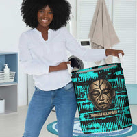 Chinua Achebe Laundry Basket with Tribal Mask Design, Things Fall Apart Quote and Teal Abstract - Wonder Print Shop