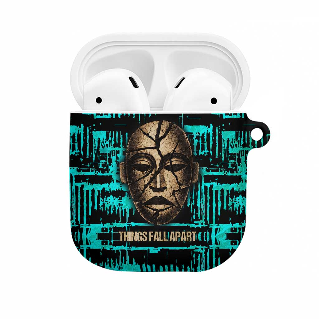 Chinua Achebe AirPods Case with Tribal Mask Design, Things Fall Apart Quote and Teal Abstract - Wonder Print Shop