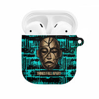 Chinua Achebe AirPods Case with Tribal Mask Design, Things Fall Apart Quote and Teal Abstract - Wonder Print Shop